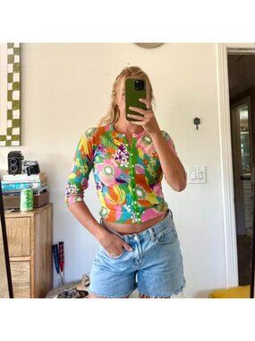 LUCKY BRAND MULTICOLOR FLORAL CARDIGAN SWEATER WOMENS SIZE SMALL